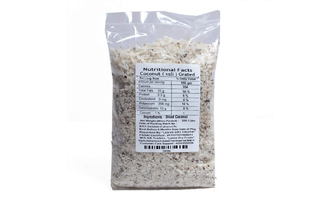 Leeve Dry fruits Dried Coconut (Sali) Grated    Pack  200 grams